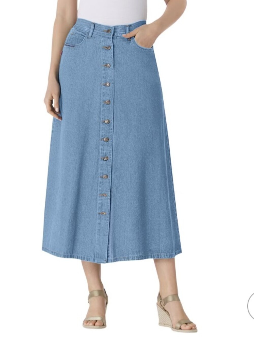 Stonewash Midi Denim Skirt